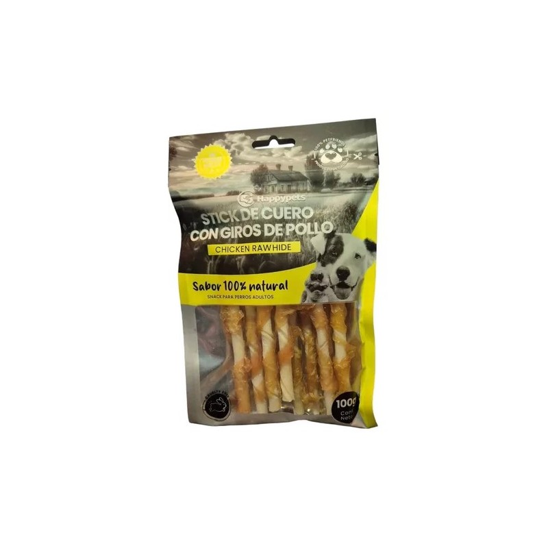HappyPets Adulto Stick de Cuero con Giros de Pollo 100g