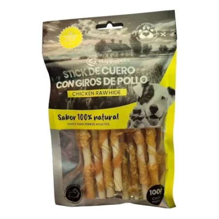 HappyPets Adulto Stick de Cuero con Giros de Pollo 100g